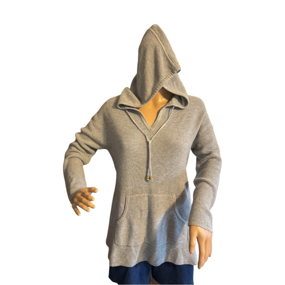 Soft Surroundings Womens Size Petite M Knit Sweater Pull Over Hoodie Gray Color